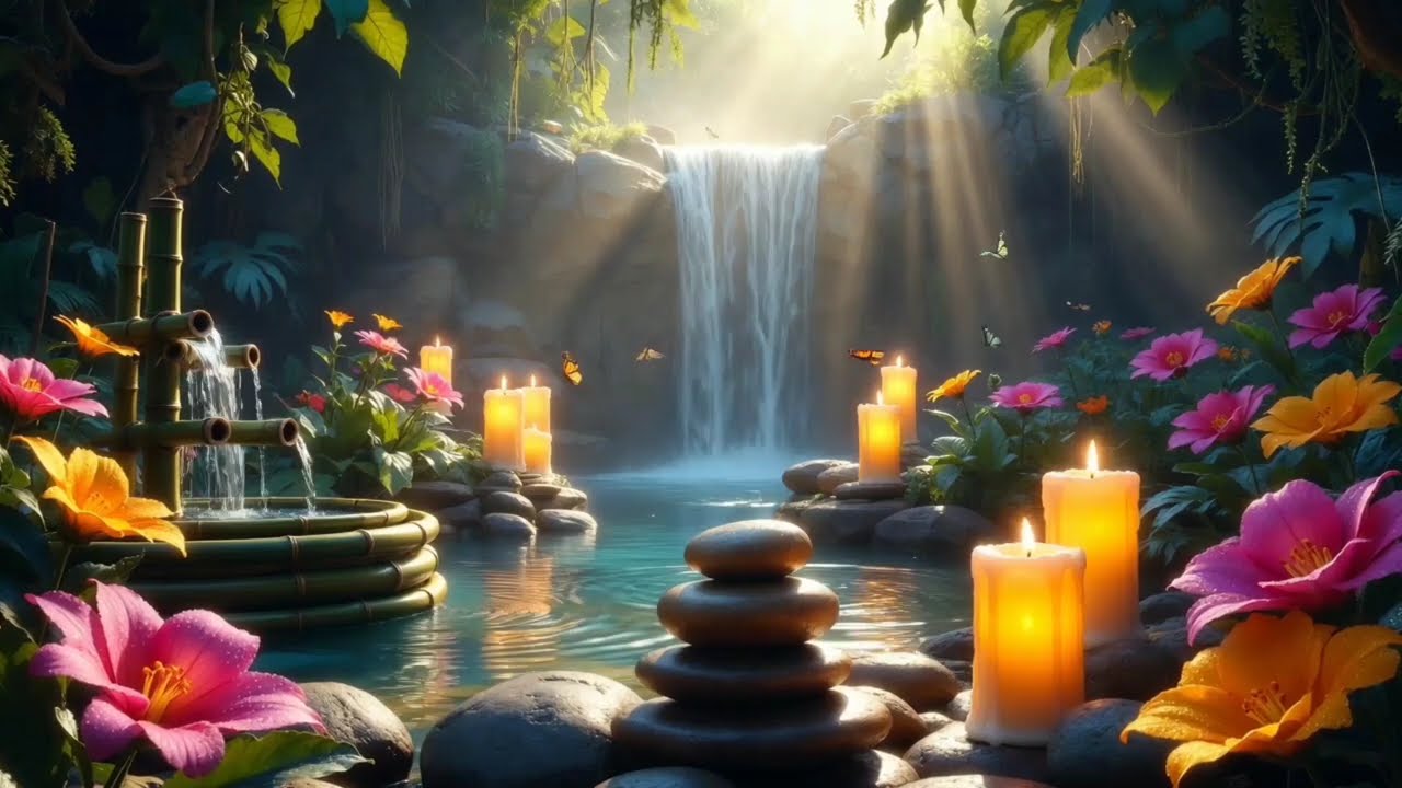 Relaxing Soft Waterfall Piano Sounds for Deep Sleep | Calming for Healing, Stress Relief Meditation
