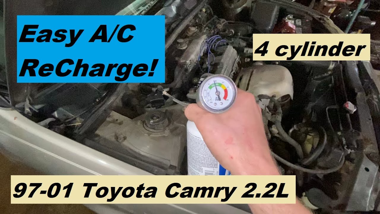 Как самостоятельно зарядить кондиционер Toyota Camry 2.2L 4 цилиндра 1997 1998 1999 2000 2001 200...
