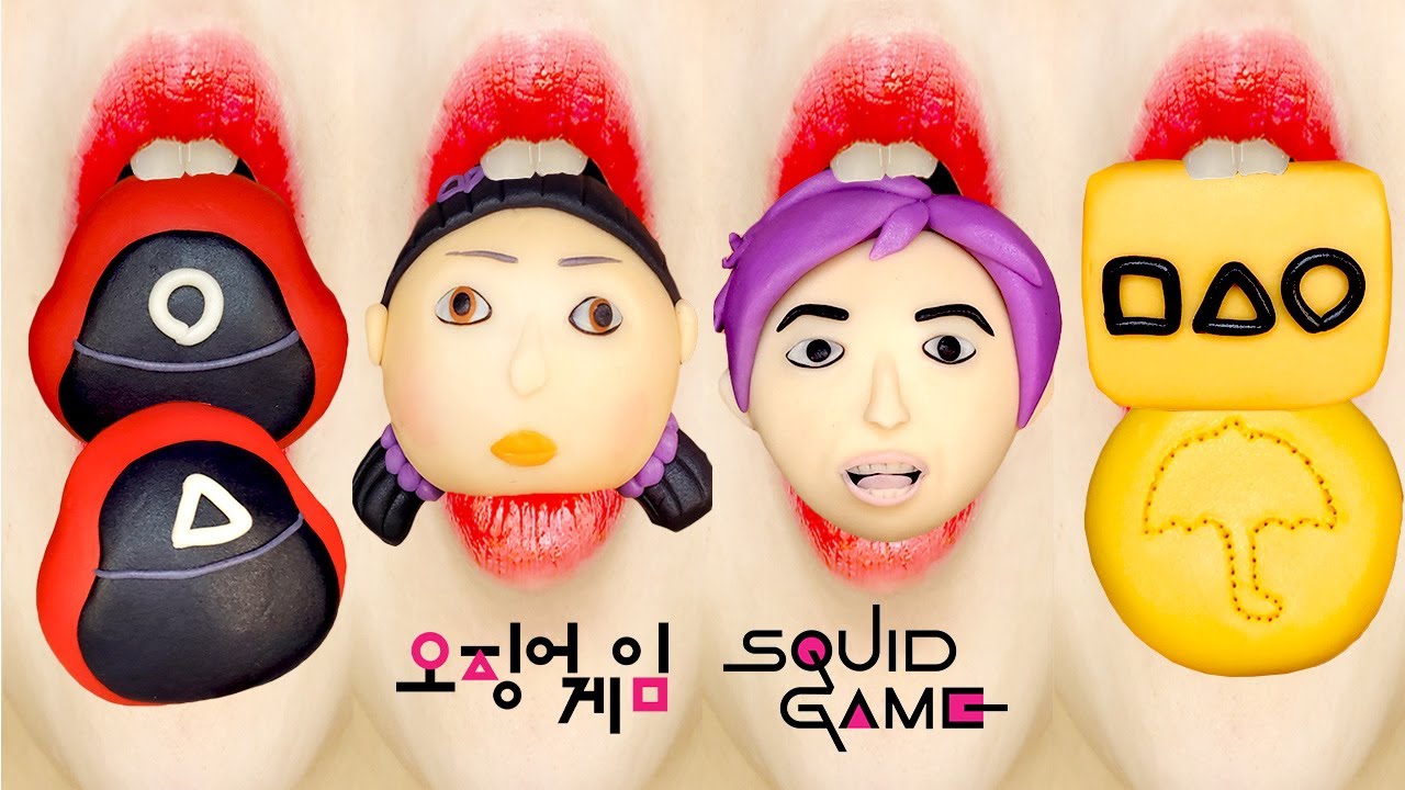 SQUID GAME 2 emoji food (sticky sweet bean cake, mochi) 오징어 게임2 이모지 먹방 eating sounds [ASMR MUKBANG]