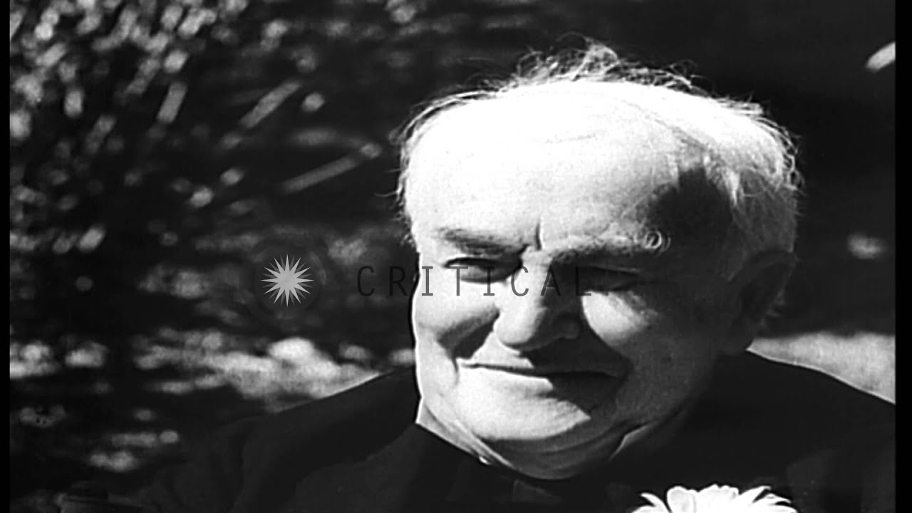 Scenes of Thomas Edison, his inventions, his wife Mina, and Edison greeting guest...HD Stock Footage
