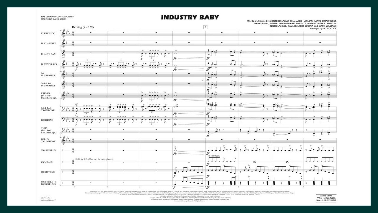 Industry Baby arranged by Jay Bocook