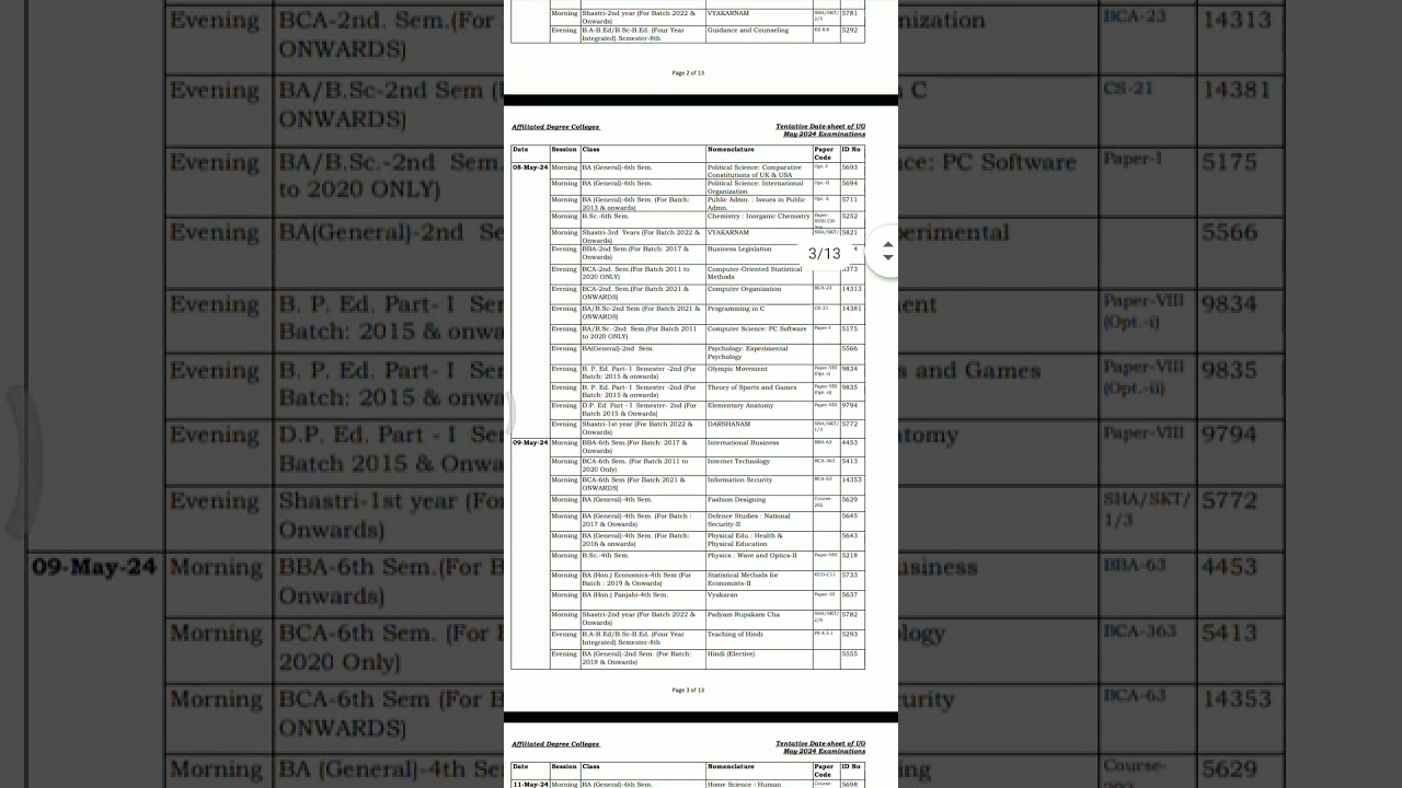CDLU University Date sheet may 2024 full/repair/ improvement/ mercy chanse