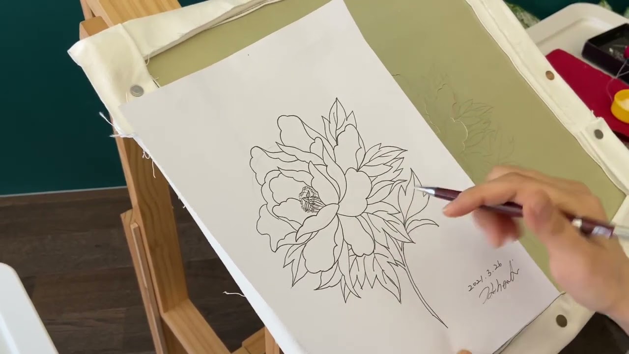 모란꽃 수 놓기