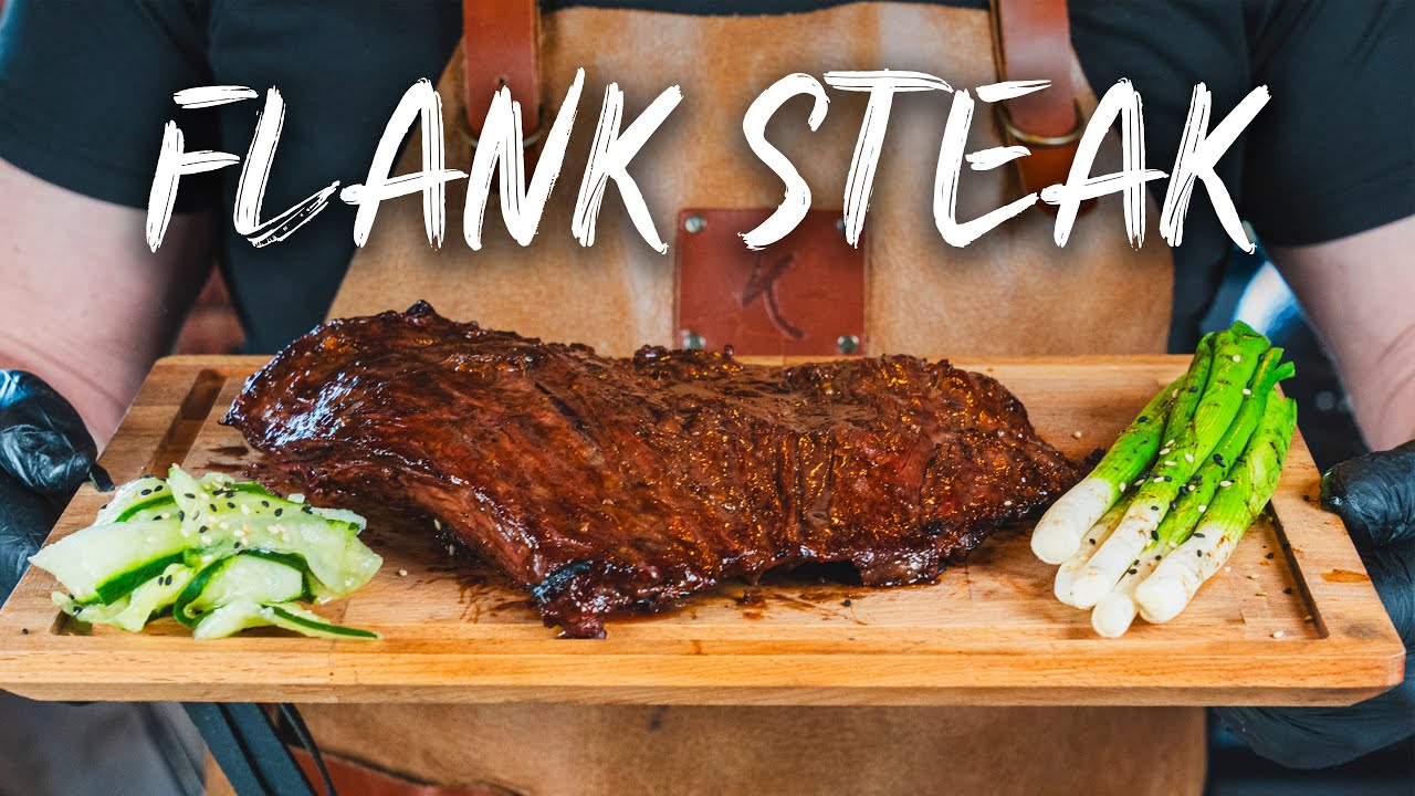 Smoked Flank Steak met Teriyaki glaze van de BBQ