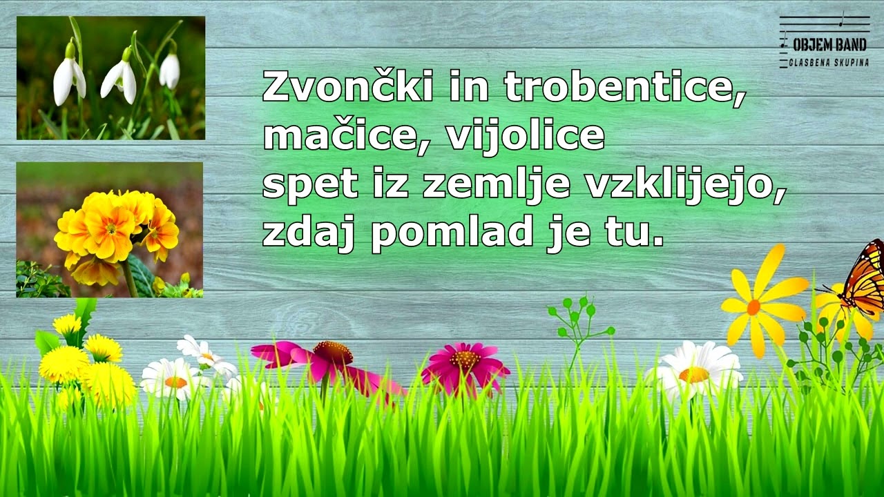 ZVONČKI IN TROBENTICE Besedilo (Otro&scaron;ka pomladna pesem z besedilom) - Objem Band & Veronika Božič
