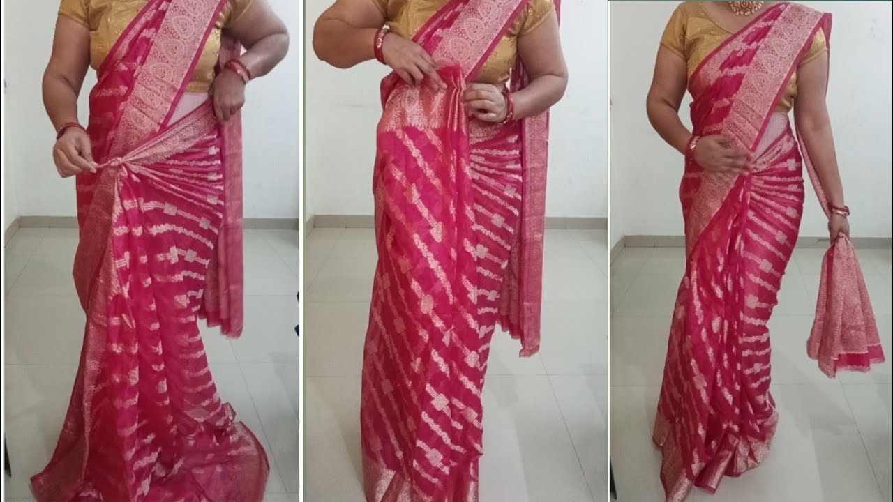 How to drape letest silk saree draping tutorial for beginners/parfect side &sholder pleats setting 💫