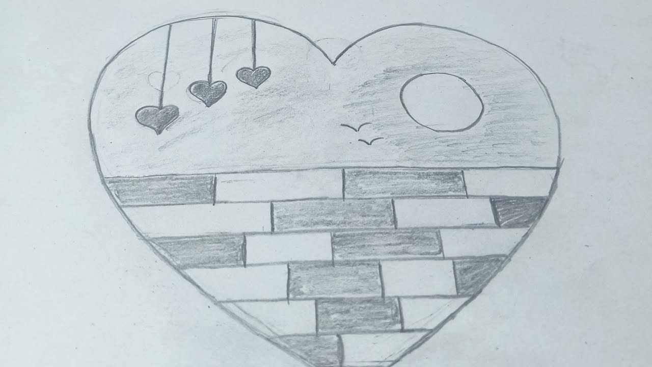 Easy Heart Circle Scenery Drawing💖💗/ Step by Step Love Heart Pencil Sketch for Beginners