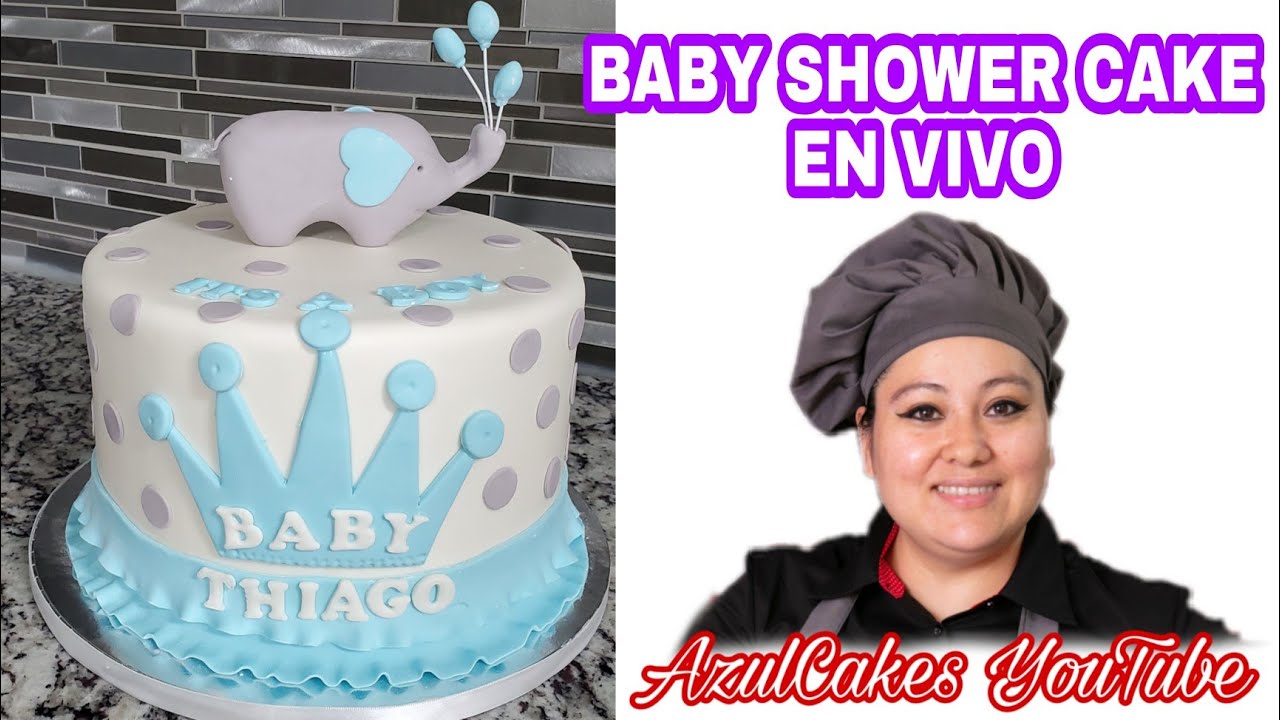 Pastel EN FONDANT BABY SHOWER TEMA ELEFANTE | AzulCakes EnVIVO
