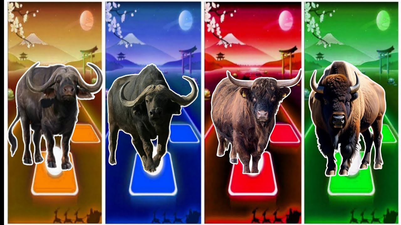 Bull 🐂🆚 BUFFALO VS Bison vs Bull 🐂🆚🔴 Tiles hop Edm rush #tileshopedmrush #coffindance #tileshop 