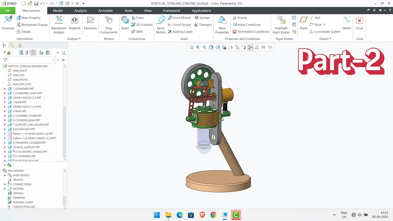 Vertical Stirling Engine | Part 2 | 3D Modeling in Creo Parametric