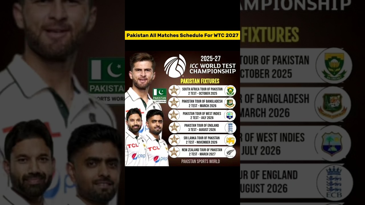 Pakistan Team All Matches Schedule For WTC 2027 #cricket
