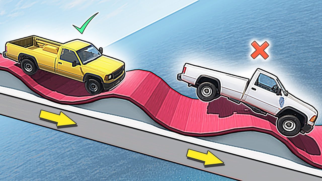 how vehicles descend on wavy road without brakes in beamNG drive?