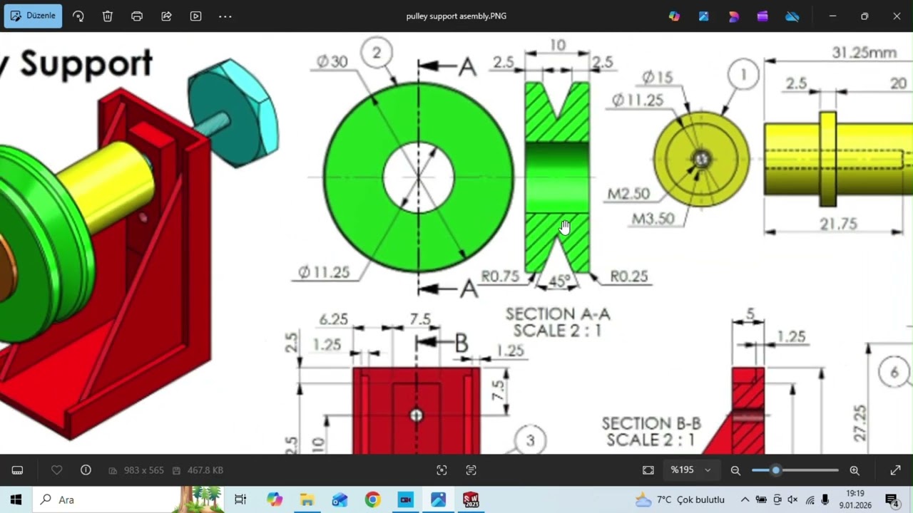 PULLEY SUPPORT ASSEMBLY SOLİDWORKS 1. ÇİZİM KASNAK