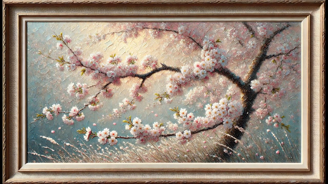 4K Framed Large Screen TV Art | Cherry Blossoms | 8-Hour | Serene Painting
