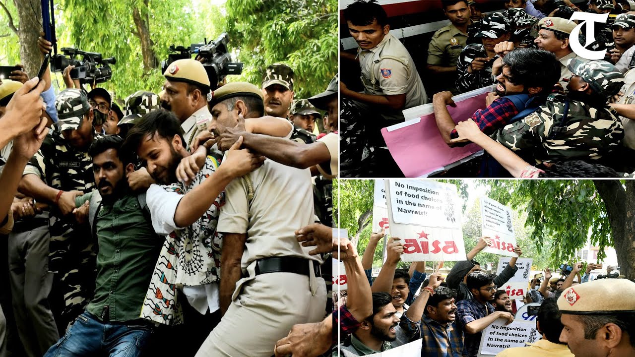 AISA activists holding a protest seeking action against ABVP activists over ruckus in JNU