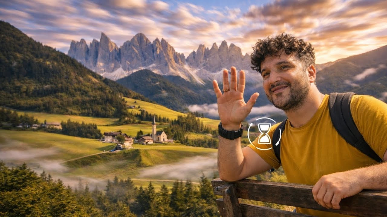 Dolomitas  Santa Madalena  em Timelapse do Ponto Panorâmico 