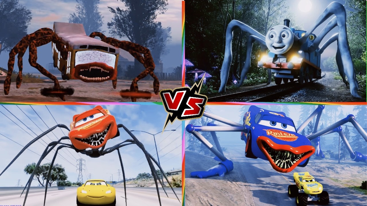 Bus Eather vs Thomas Train vs Mcqueen Spider vs Mcqueen Monster - TILES HOP EDM RUSH!
