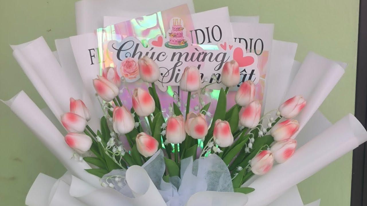 Hướng dẫn bó hoa tuylip, mẹo để bó hoa to hơn mà ít tốn nguyên liệu 