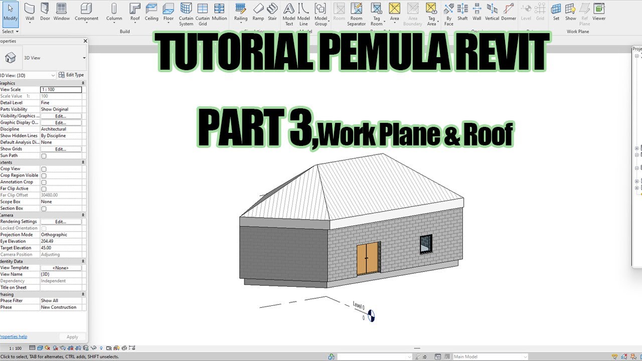 TUTORIAL PEMULA REVIT PART 3, Work plane, Roof