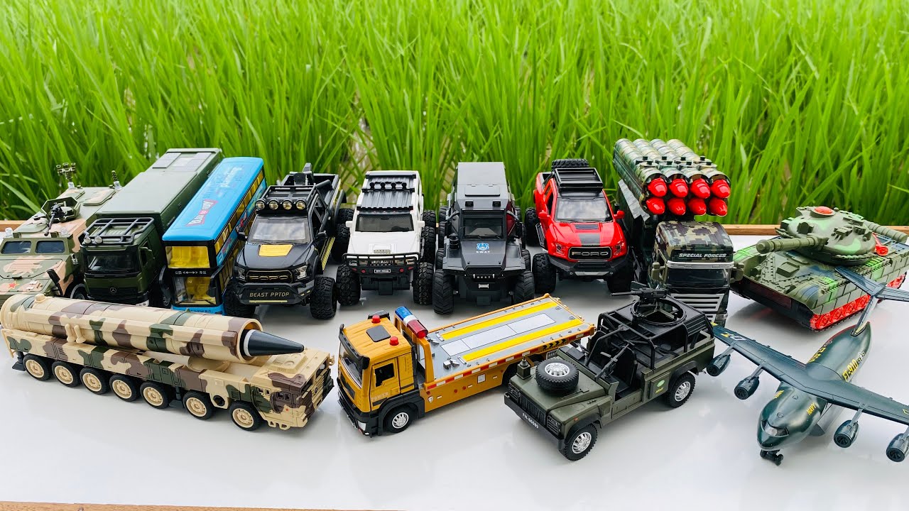 Toy Army Vehicle Set, Fighter Jet, Tank, Nuclear Truck, Police & Troop Transport 