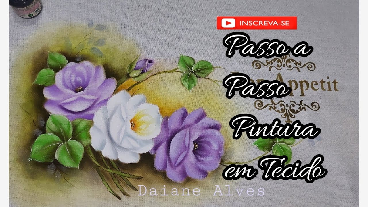 Pintura em Tecido Rosas Lilás e Branca (Daiane Alves )