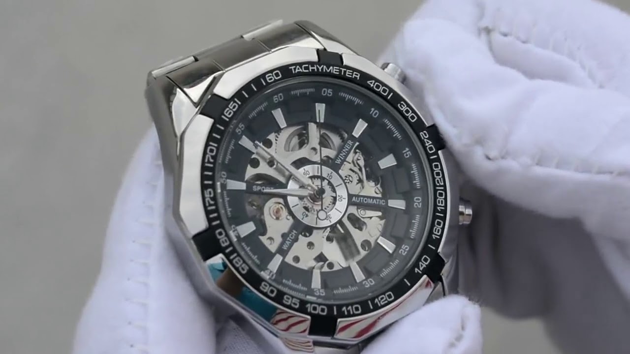 Winner Men's Hollow Engraving Automatic Skeleton Stainless Steel Watch