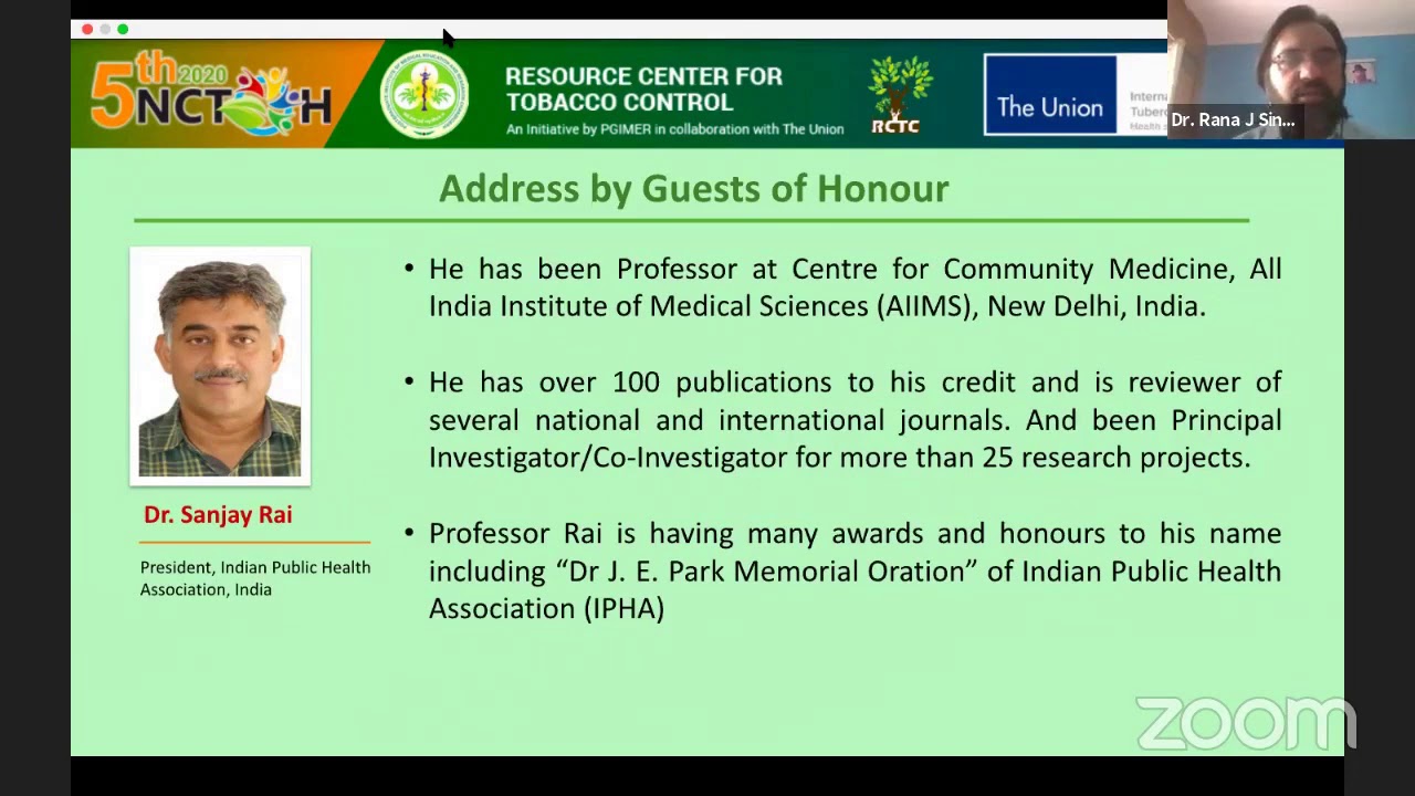 5th NCTOH 2020, Dr Sanjay Rai, President, Indian Public Health Association, India