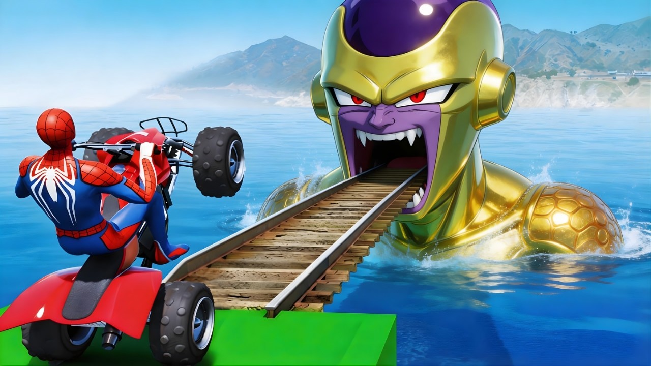 SUPERHEROES against The Giant SPIDEY Ride on Motorcycle Stunt l GTA 5 Spider-Man Epic Funny Moments