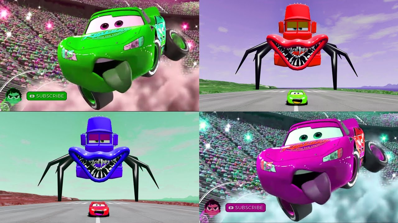 Green Monster McQueen🆚Red Spider McQueen🆚Blue Spider McQueen🆚Pink Monster McQueen