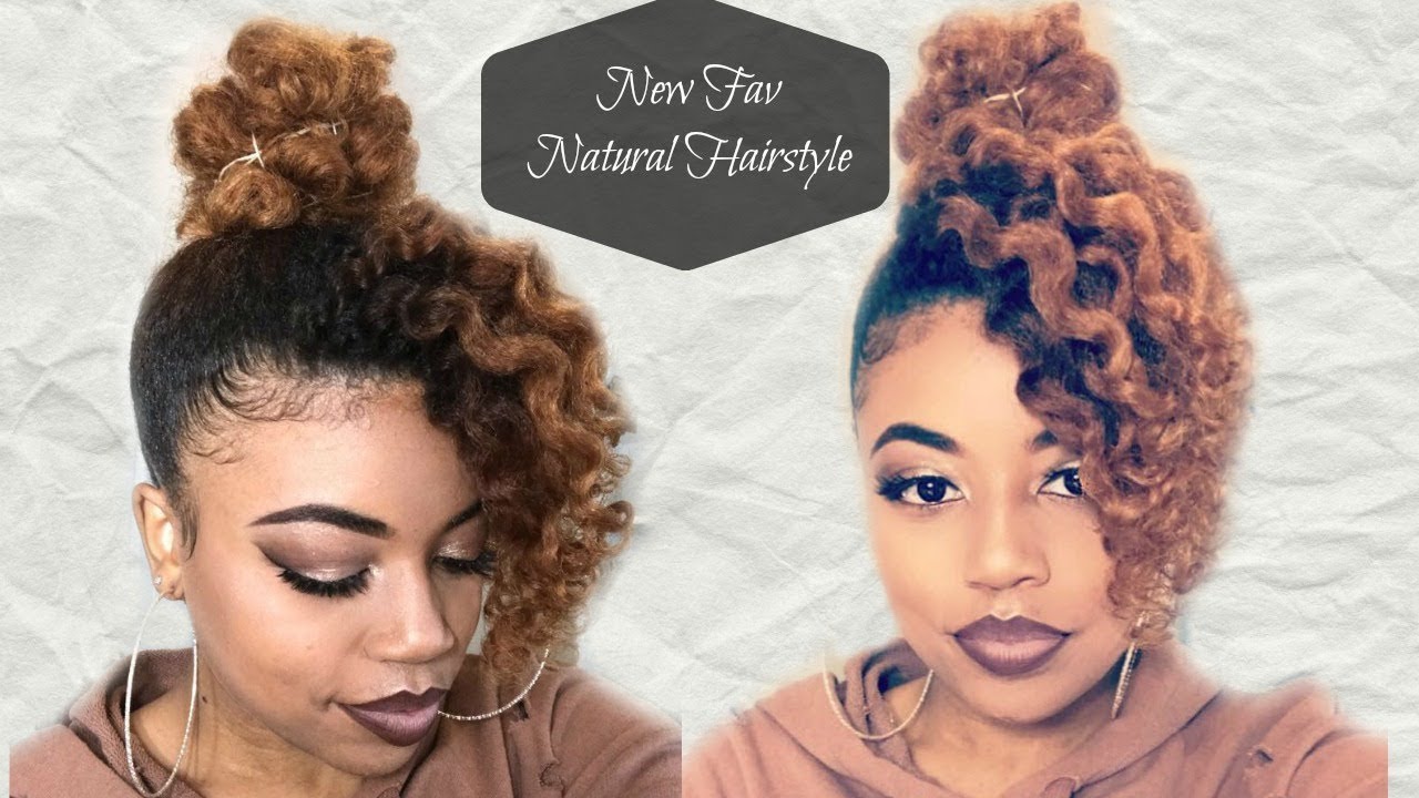 Styling Thick Natural Hair | Curly Top Yarn Bun w/ Side Bang