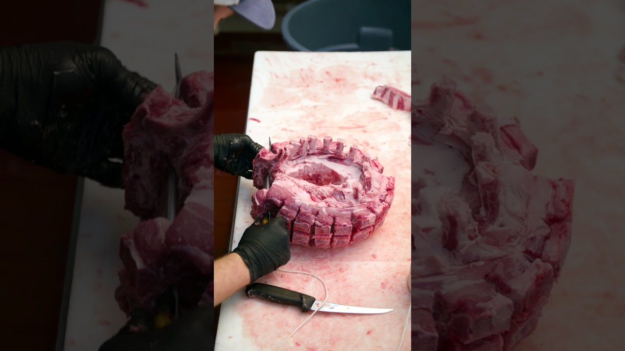Cutting a Pork Crown Roast #butcher #meat #pork