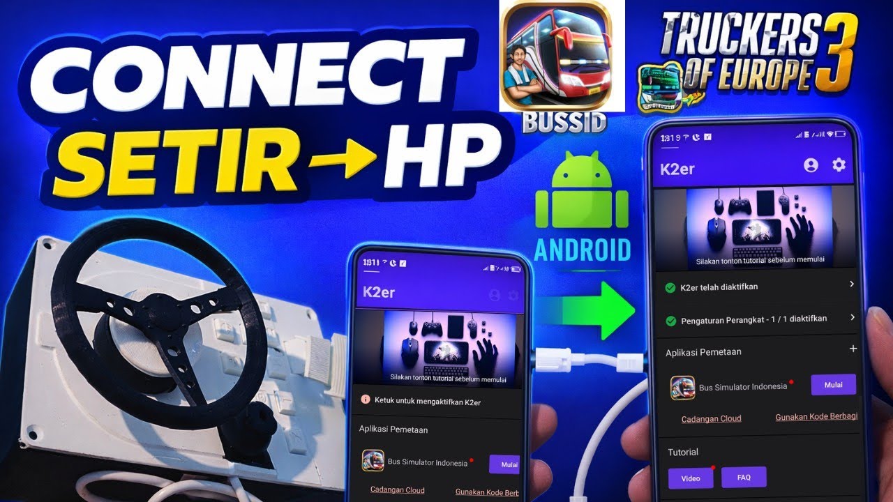 Cara Connect DIY Steering Wheel ke HP Android | BUSSID & Truckers of Europe 3
