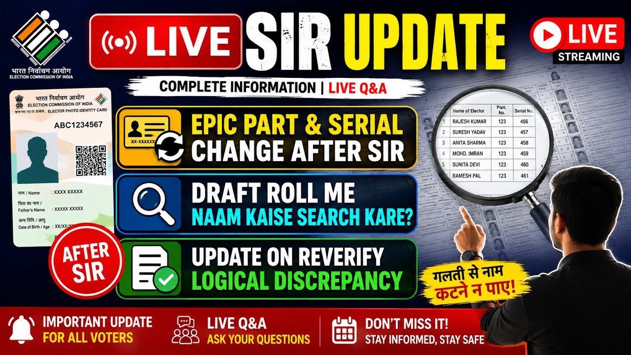 LIVE: EPIC Part & Serial Change After SIR | Draft Roll Me Naam Kaise Search Kare?