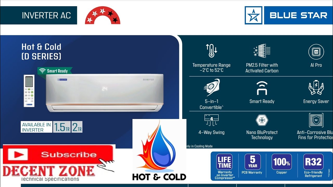 Bluestar split ac Inverter Hot and Cold 1.5 ton and 2.0 ton IC318DNUHC, Bluestar Hot and Cold AC 2tr