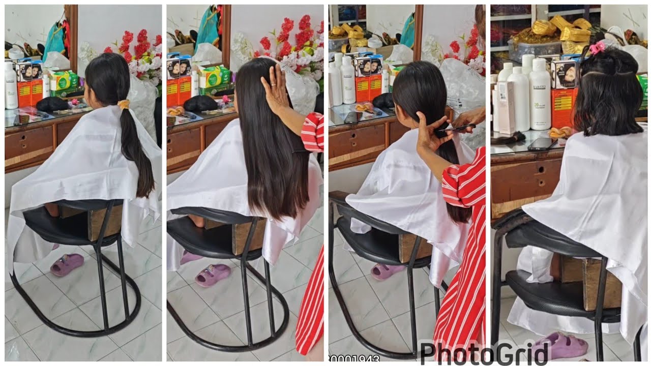 POTONG RAMBUT PANJANG ANAKNYA DULU SEBELUM MAMANYA JUGA IKUTAN POTONG RAMBUT PENDEK | LONG HAIRCUT