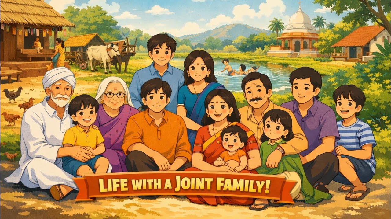 A Day in a Peaceful Indian Village | Studio Ghibli Style | Joint family peaceful village life 