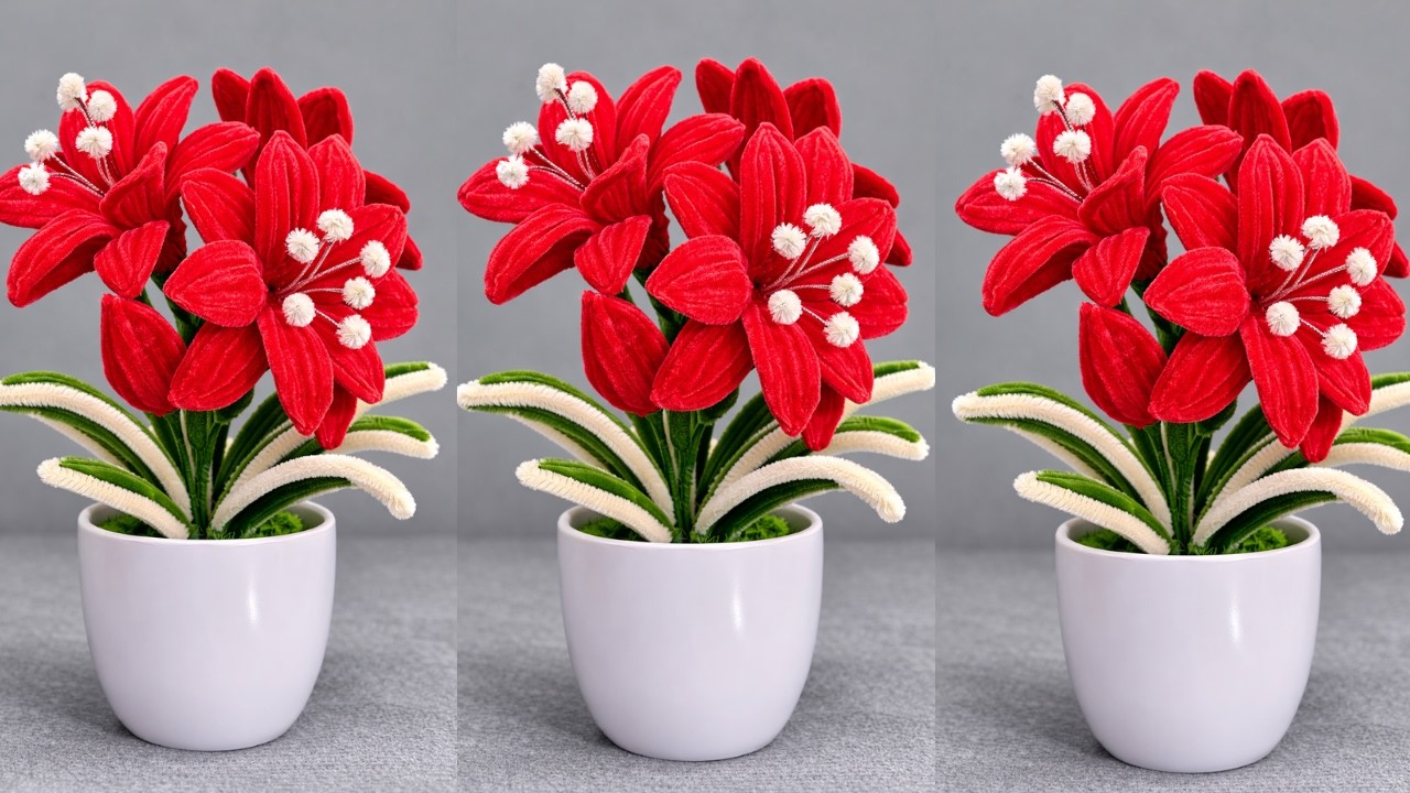 🌺 ふわふわモールで作るアマリリスの作り方