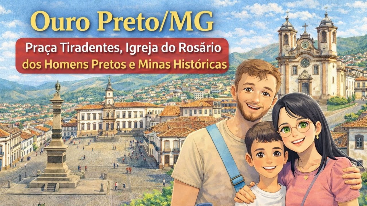Ouro Preto/MG - Praça Tiradentes, Igreja do Rosário dos Homens Pretos e Minas Históricas