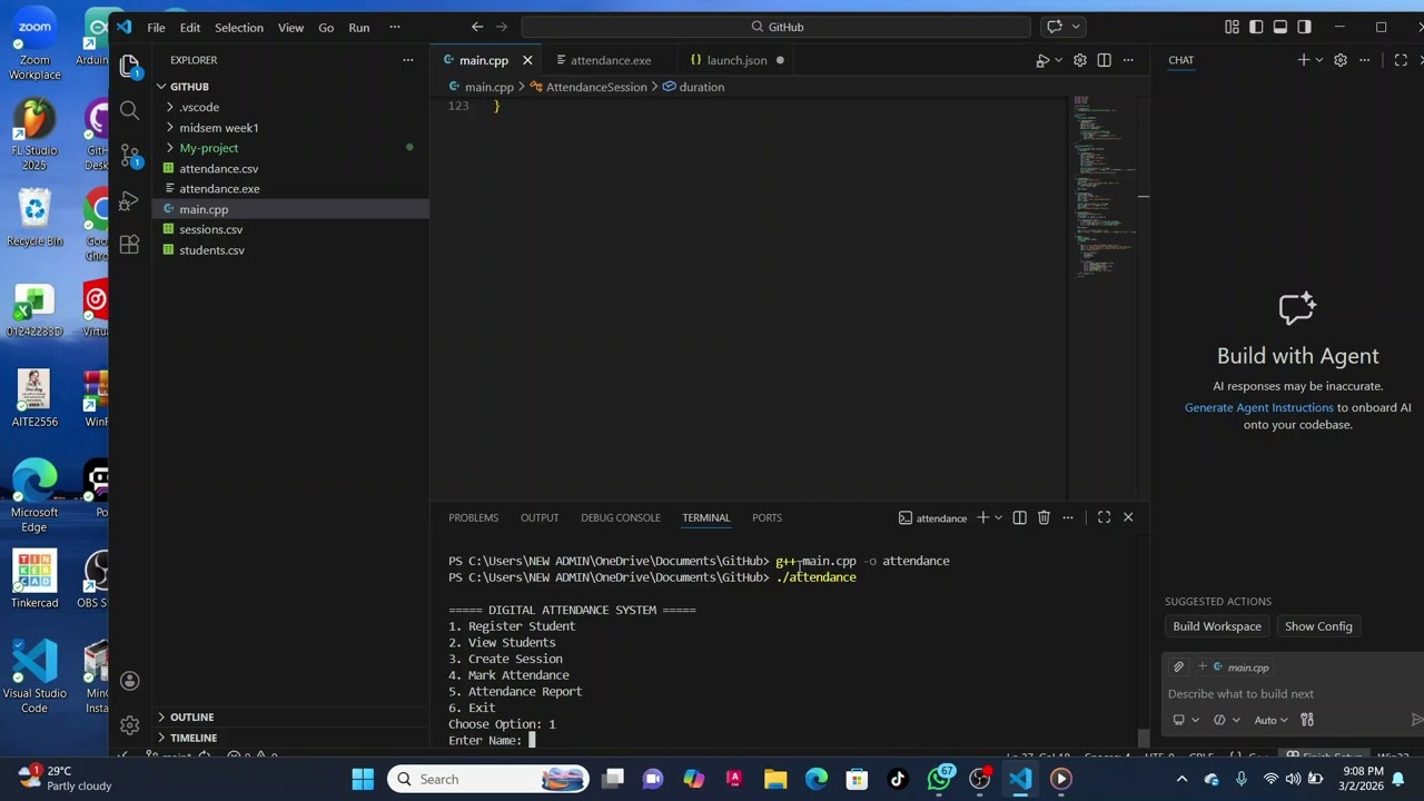 C++ Digital Attendance system