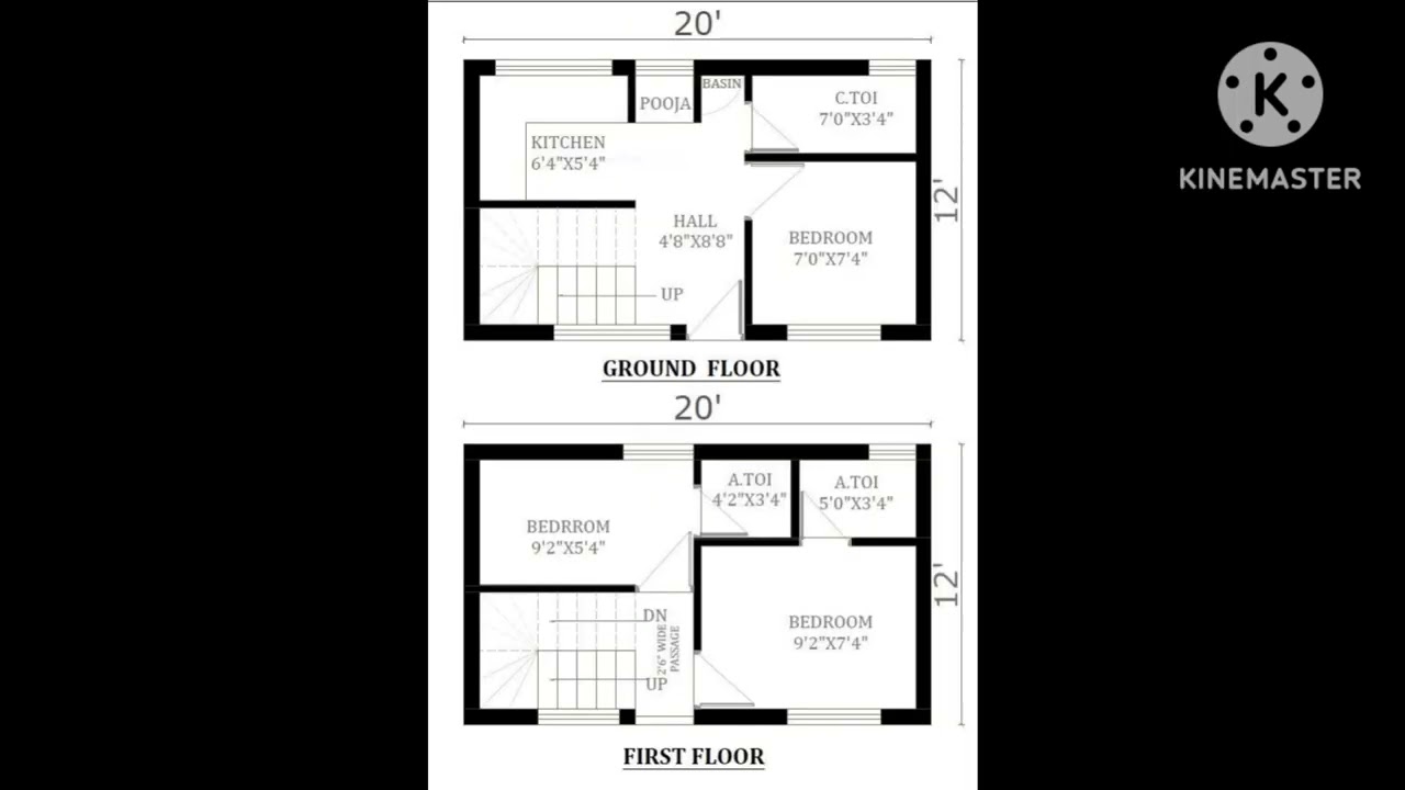 20×12 Duplex House Plan | Compact G+1 Small Plot Home Design