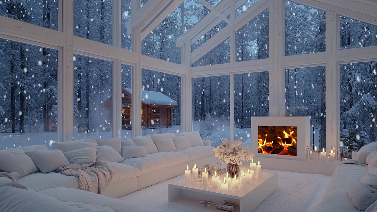 🌨️🎹 Snowfall Piano Escape | Fireplace Warm Glow & Soft Winter Floral Decor | Relax Study Sleep