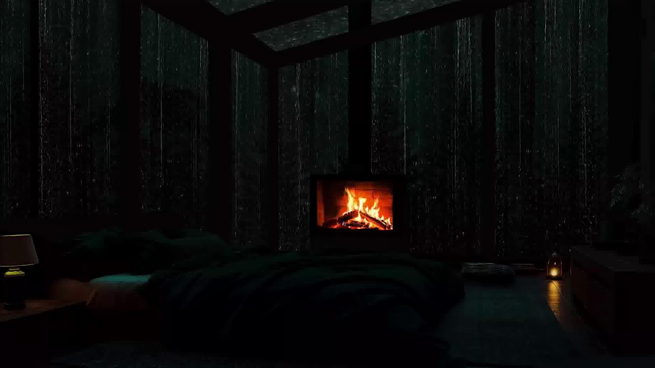 Warm Fireplace Ambience and Rain Sounds for a Restful Cozy Night