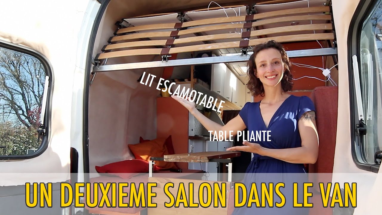 Notre salon convertible : lit pavillon escamotable DIY / table pliante etc... VAN AMÉNAGÉ