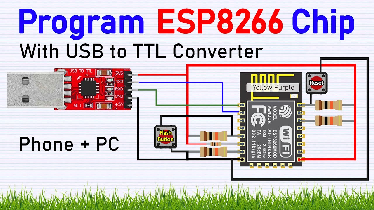 Program Raw ESP8266 Chip With USB To TTL Converter || ESP8266 Chip Programming Using Android Phone