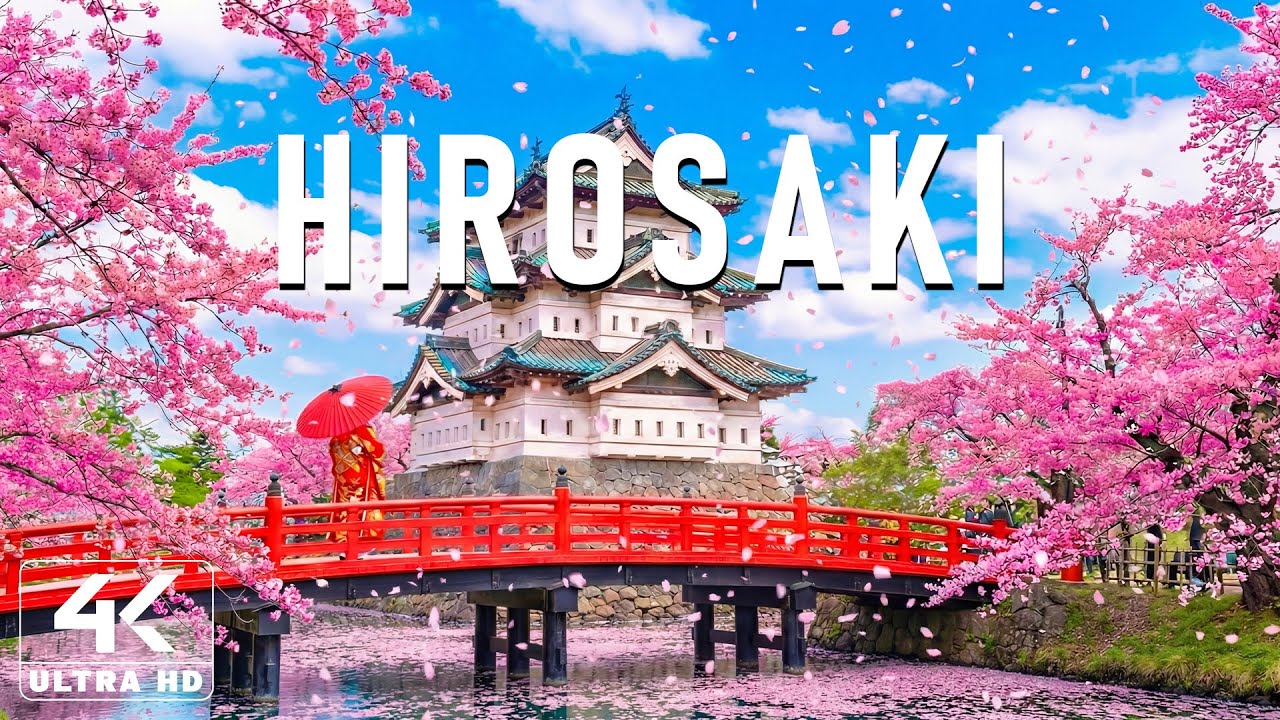 Весна в Хиросаки, Япония, 4K 🌸 Цветущие вишни, колышущиеся на ветру, мягкий свет и спокойствие.