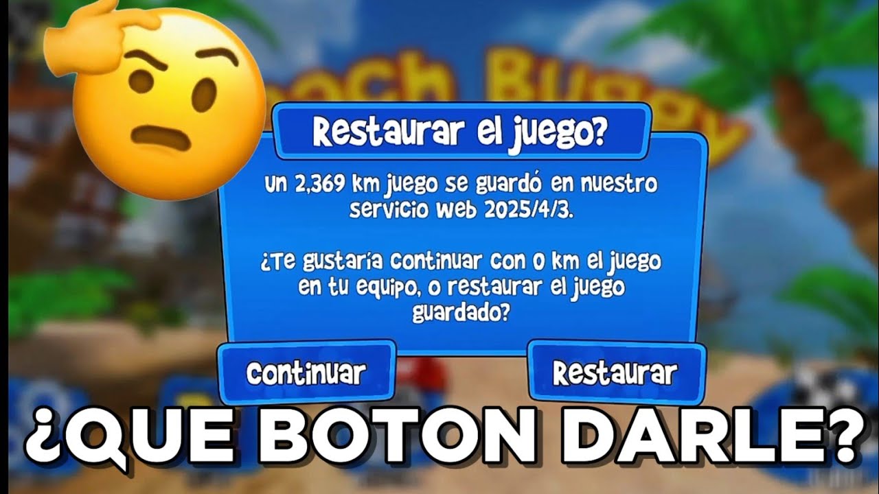 Que botón darle en el menú de recuperación de progreso en B.B Racing 1?