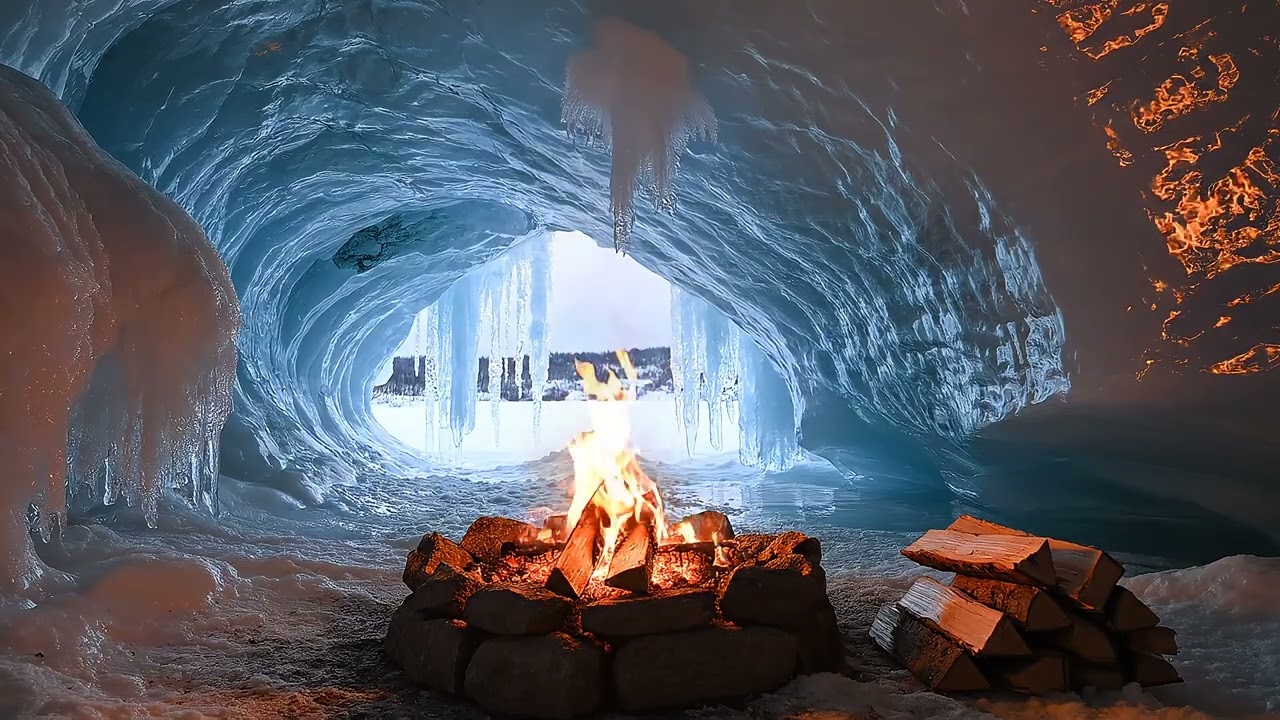 Cozy up to a Warm Campfire in a Beautiful Ice Cave ❄️🔥 Sleeping, Relaxing, and Background Ambience