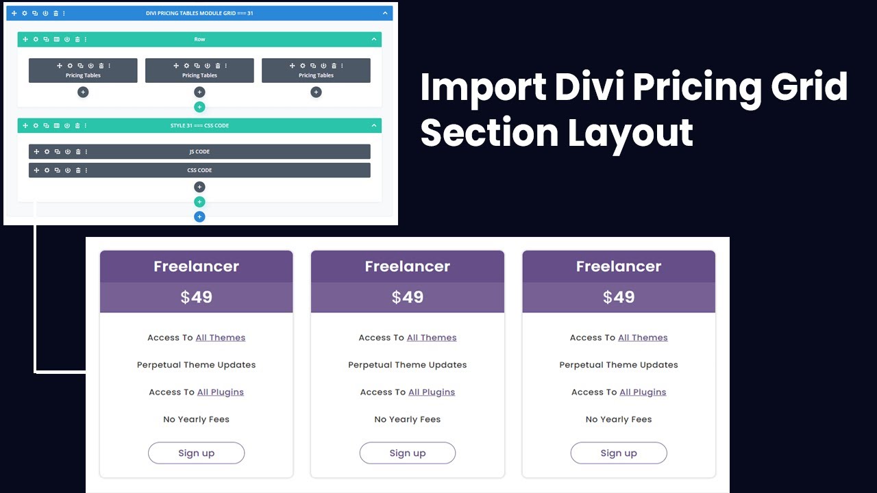 How to Use Or Import Divi Pricing Tables Module Grid Section Layouts