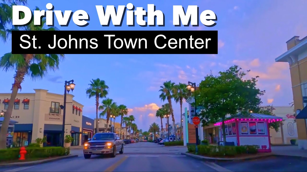 Driving Through St. John's Town Center Outdoor Shopping Mall After Sunset