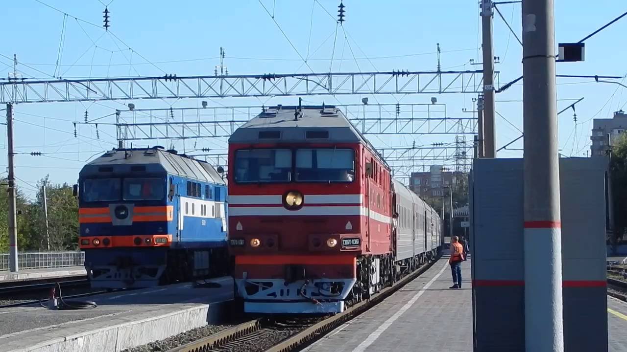 Отправление тэп70-0387 со станции Астрахань-I, с фирменным поездом №5/6 Астрахань-Москва 